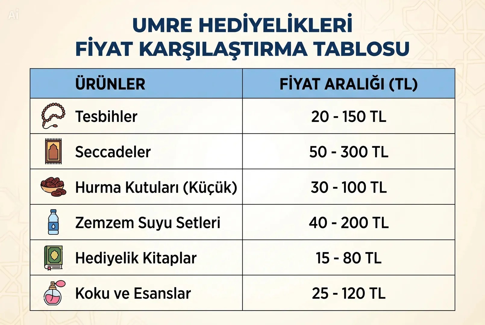 Umre Hediye Fiyatları 2026: Güncel Fiyat Rehberi
