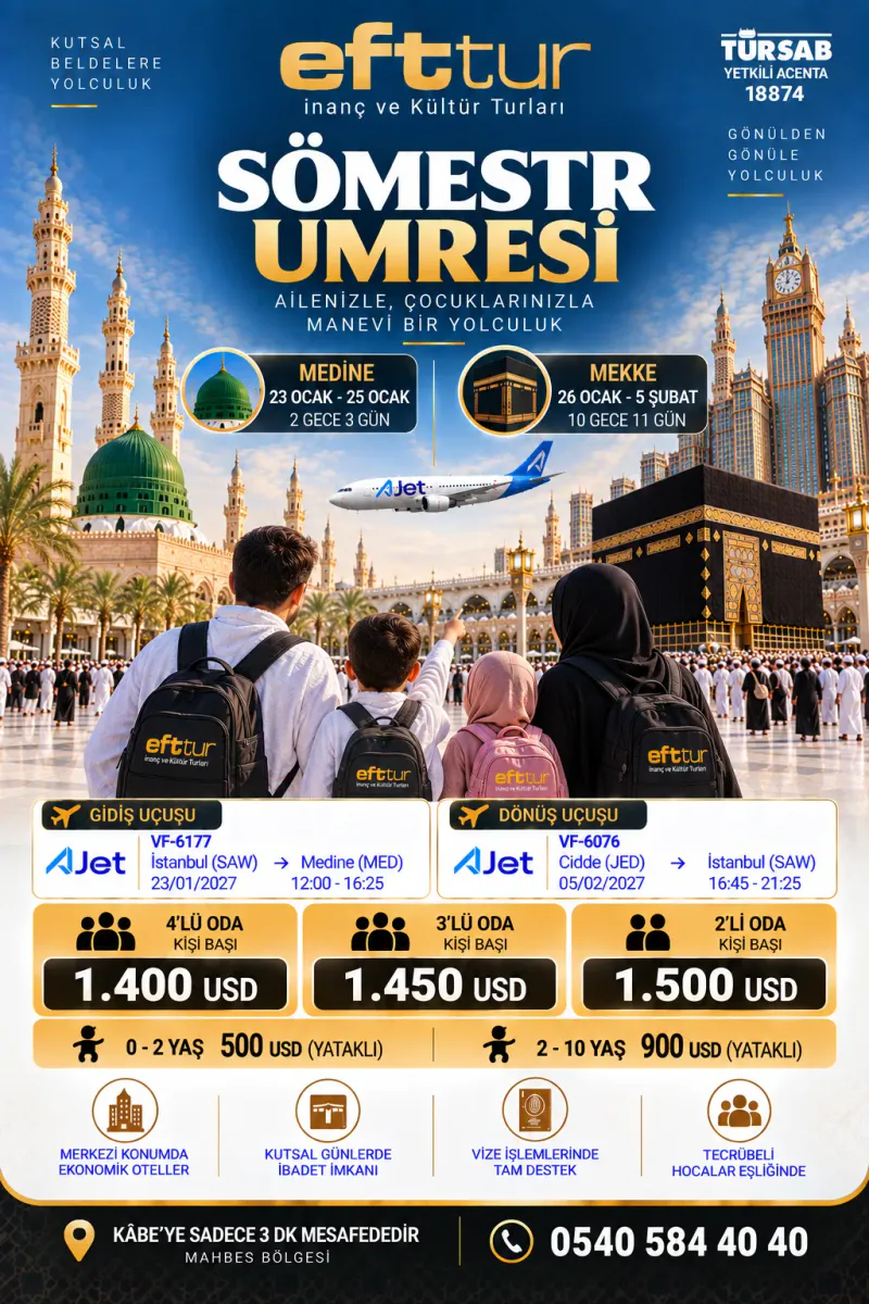 14 Günlük Umre Turu | 1.400 USD'den Başlayan Fiyatlarla | EFT Turizm - 14