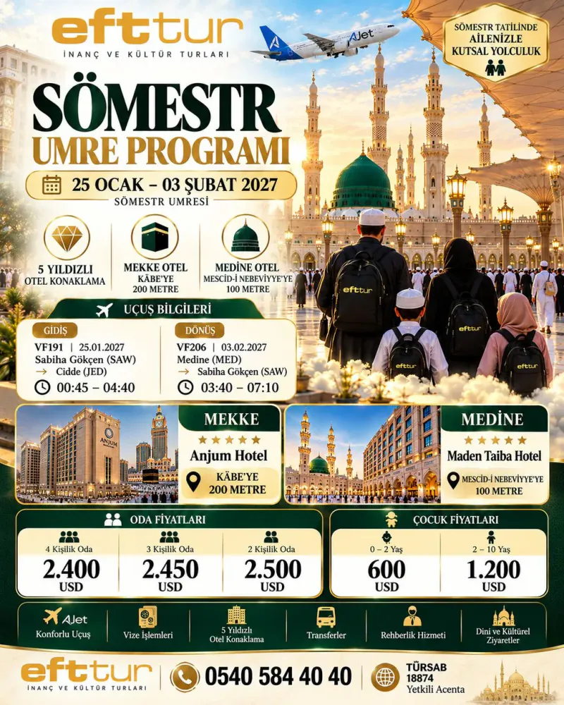 25 Ocak 2027 Hareketli 10 Günlük Umre 5 Yıldızlı Oteller | EFT Turizm - 10