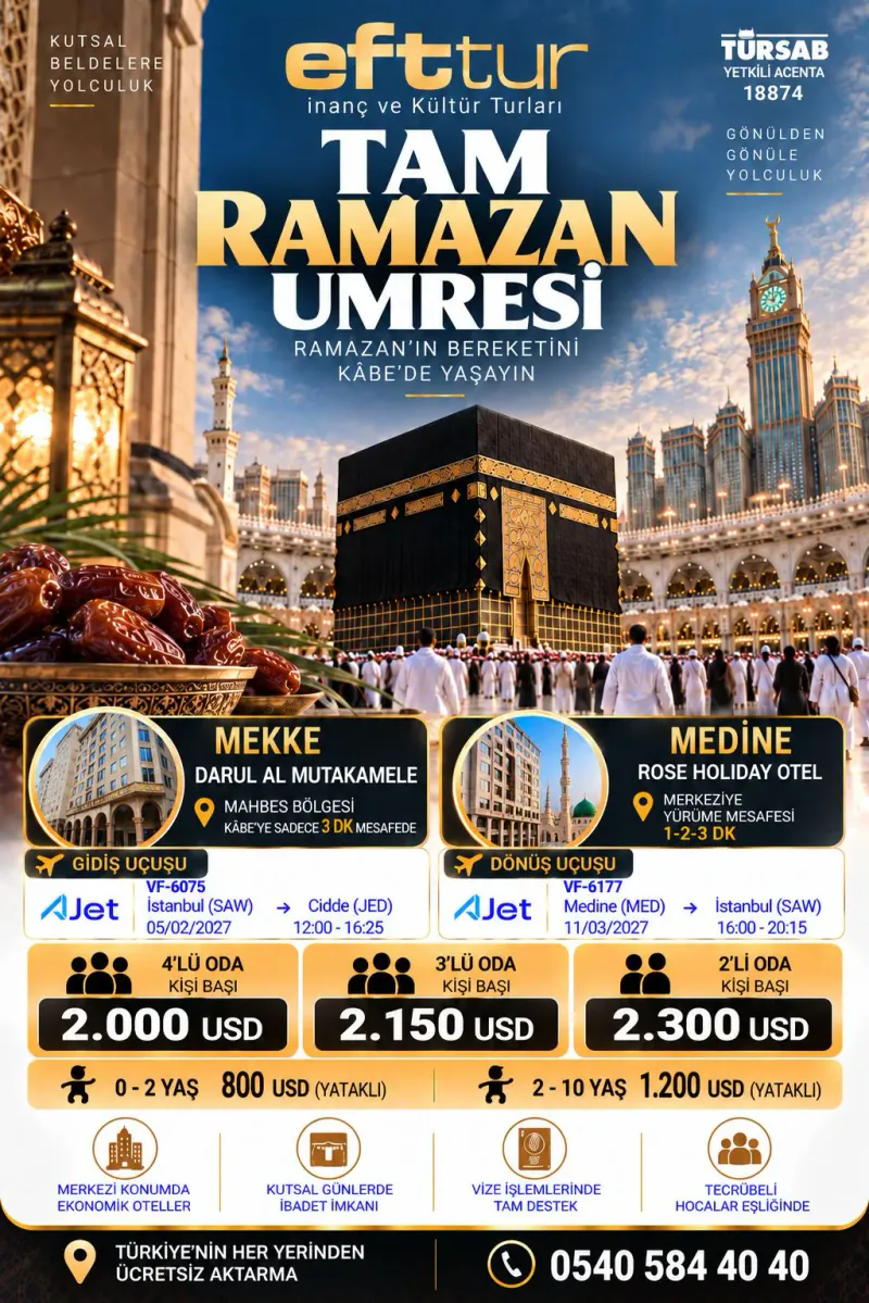 5 Şubat 2027 Hareketli 35 Günlük Umre 4 Yıldızlı Oteller | EFT Turizm - 13