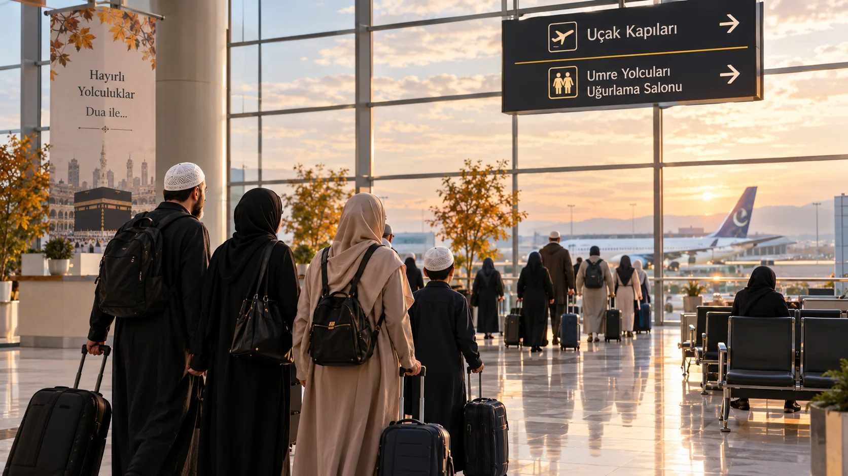 Sonbahar döneminde havalimanından umreye uğurlanan kafile