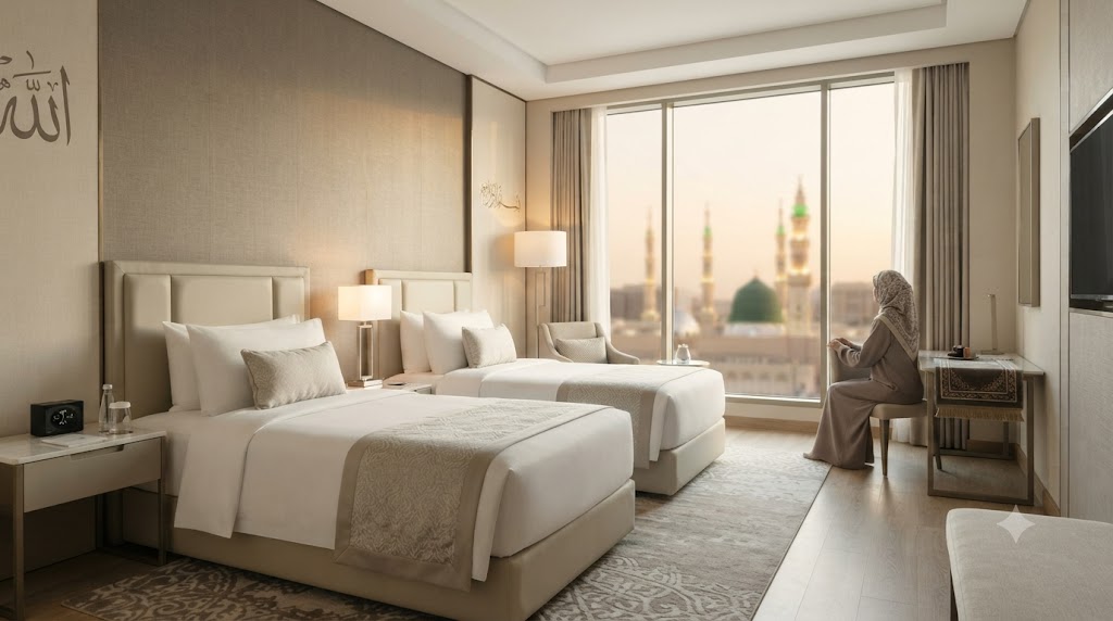 Yeşil Kubbe manzaralı Medine otel odası (temsili görsel)