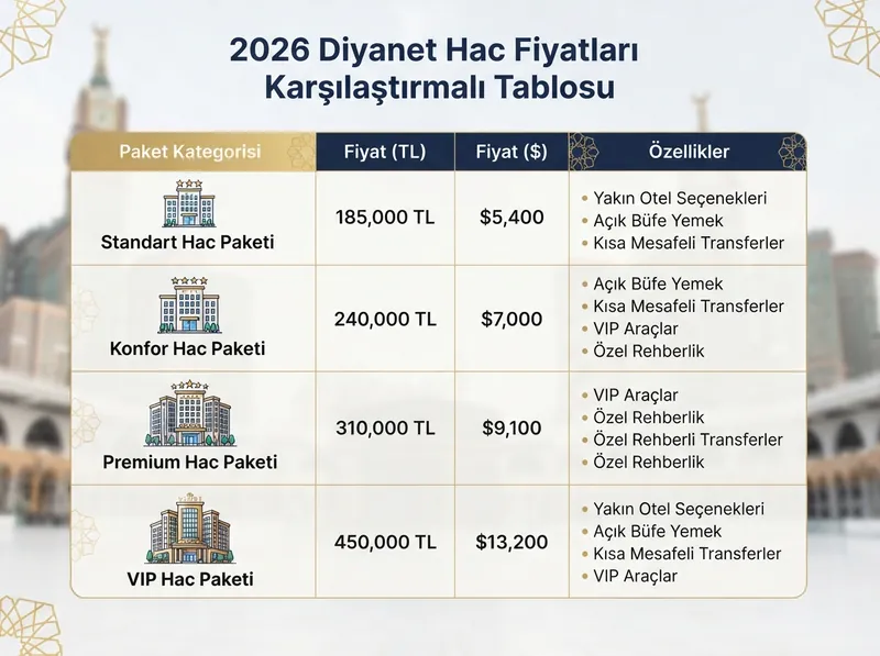 Diyanet Hac Fiyatlari 2026 - Odeme Planlari