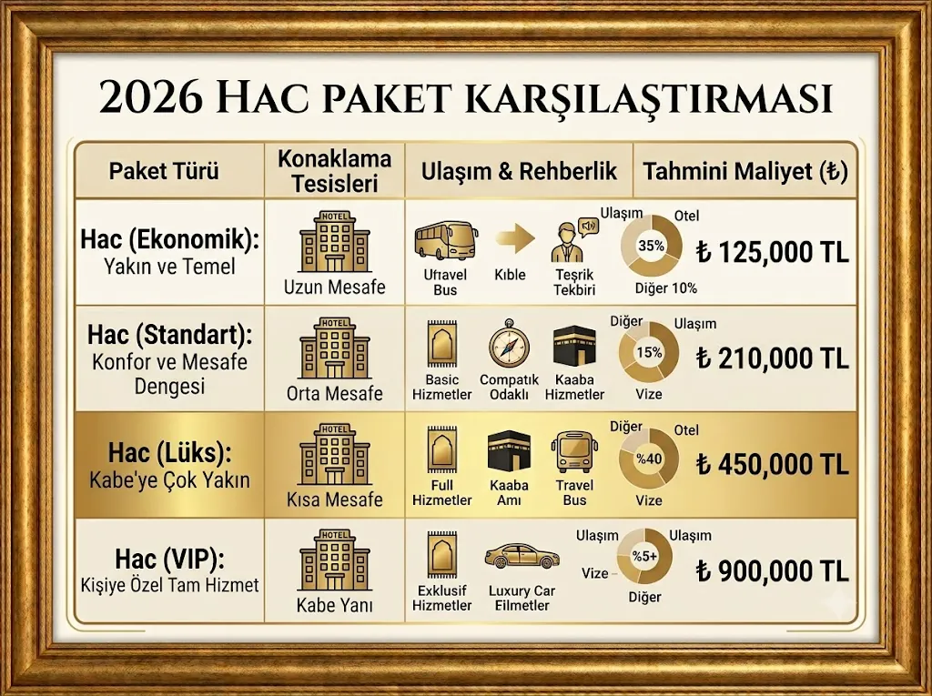 Hac parasının kapsamını gösteren dahil ve hariç hizmet kalemleri listesi görseli