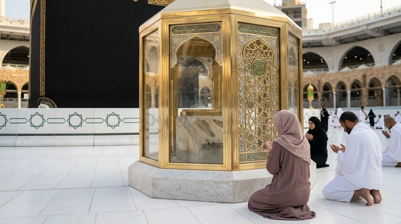 Makam-ı İbrahim'in önünde namaz kılan ziyaretçiler
