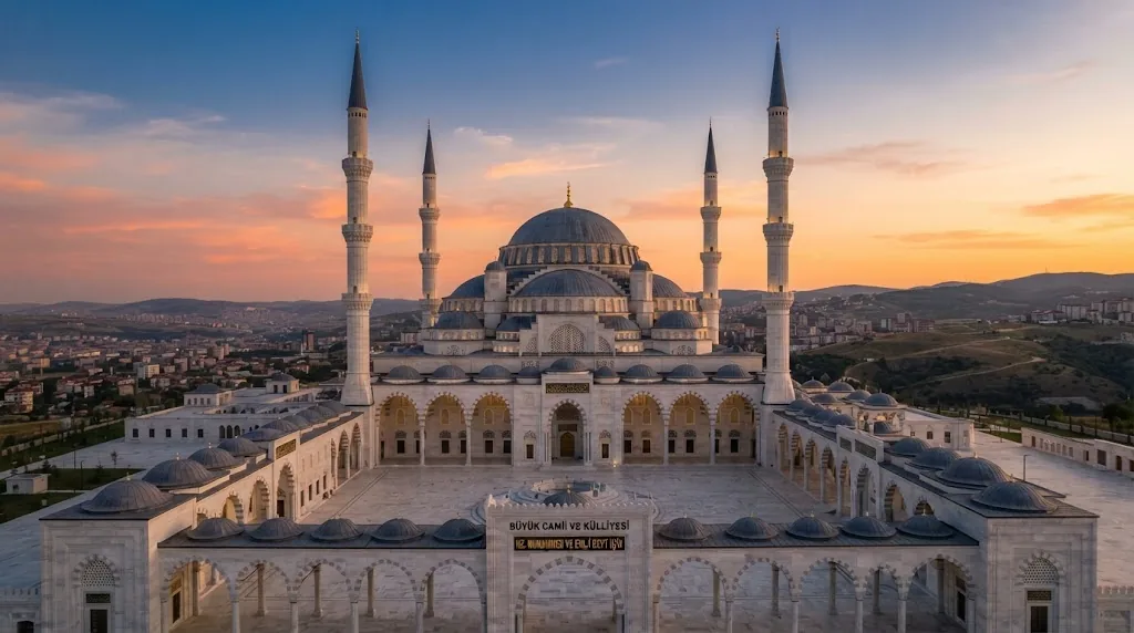 Mescid-i Haram'ın çevresini saran minareler ve geniş avlu silueti