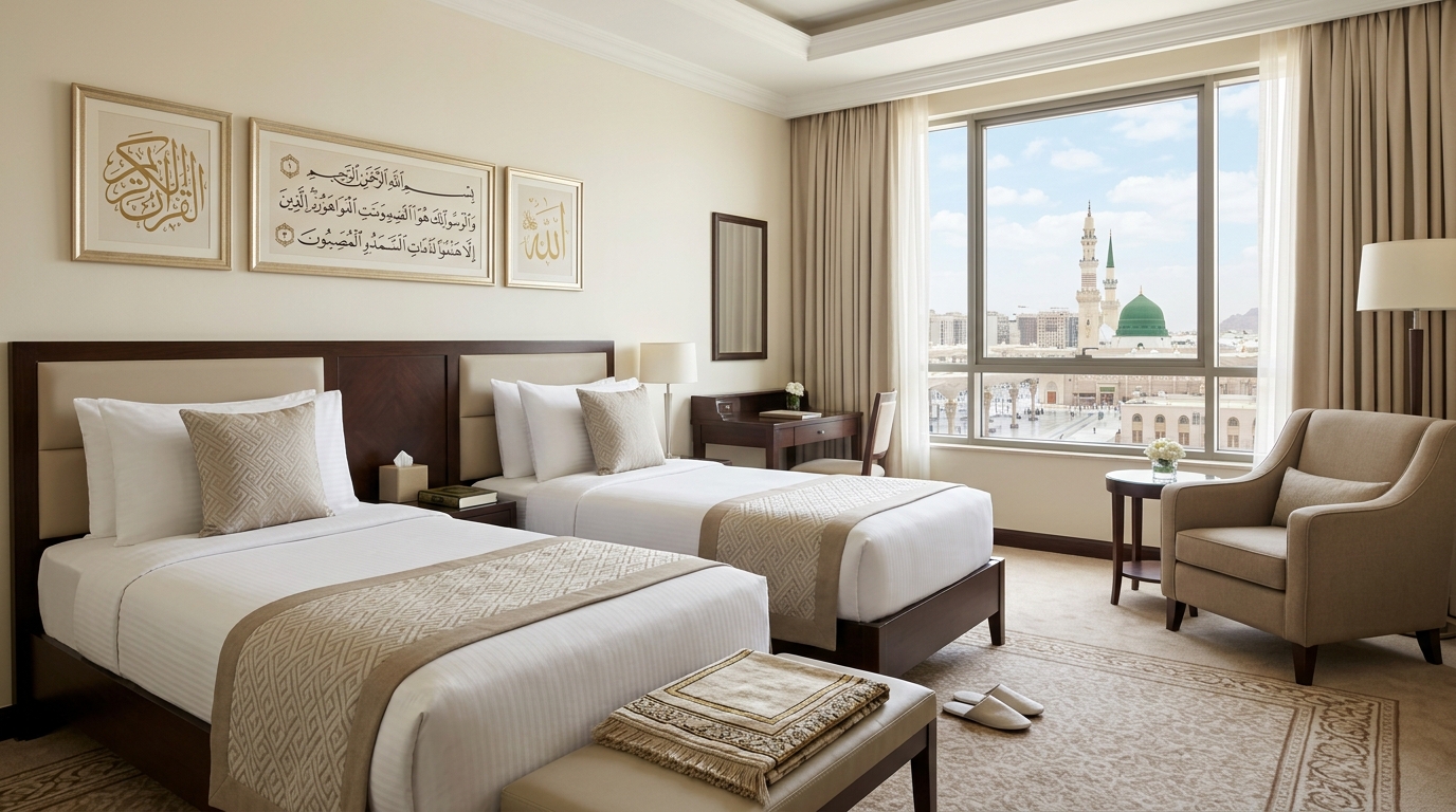 Medine lüks otel ve Mescid-i Nebevi manzarası