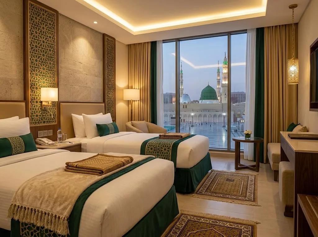 Mescid-i Nebevi manzaralı Medine otel odası