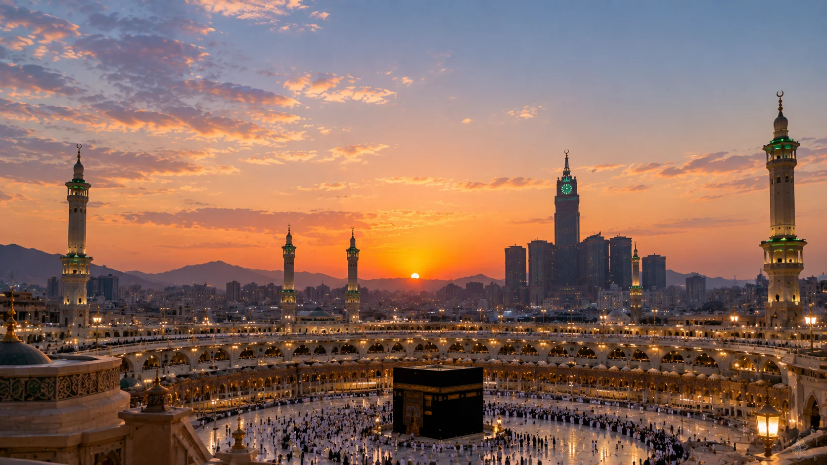 Mescid-i Haram'ın üzerinde şafak vakti