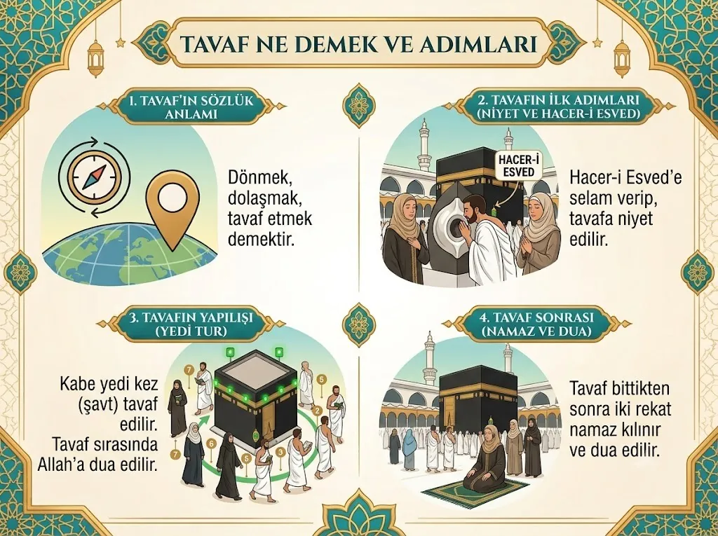 Mescid-i Haram içinde Kabe etrafında tavaf halkasını ve Hacerü'l-Esved kÃ¶Åşesini gösteren görünüm