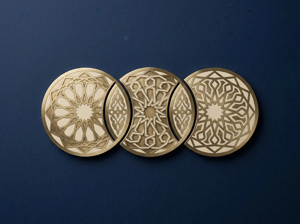 Recep Şaban ve Ramazan aylarının ardışık döngüsünü temsil eden üç halkalı geometrik desen
