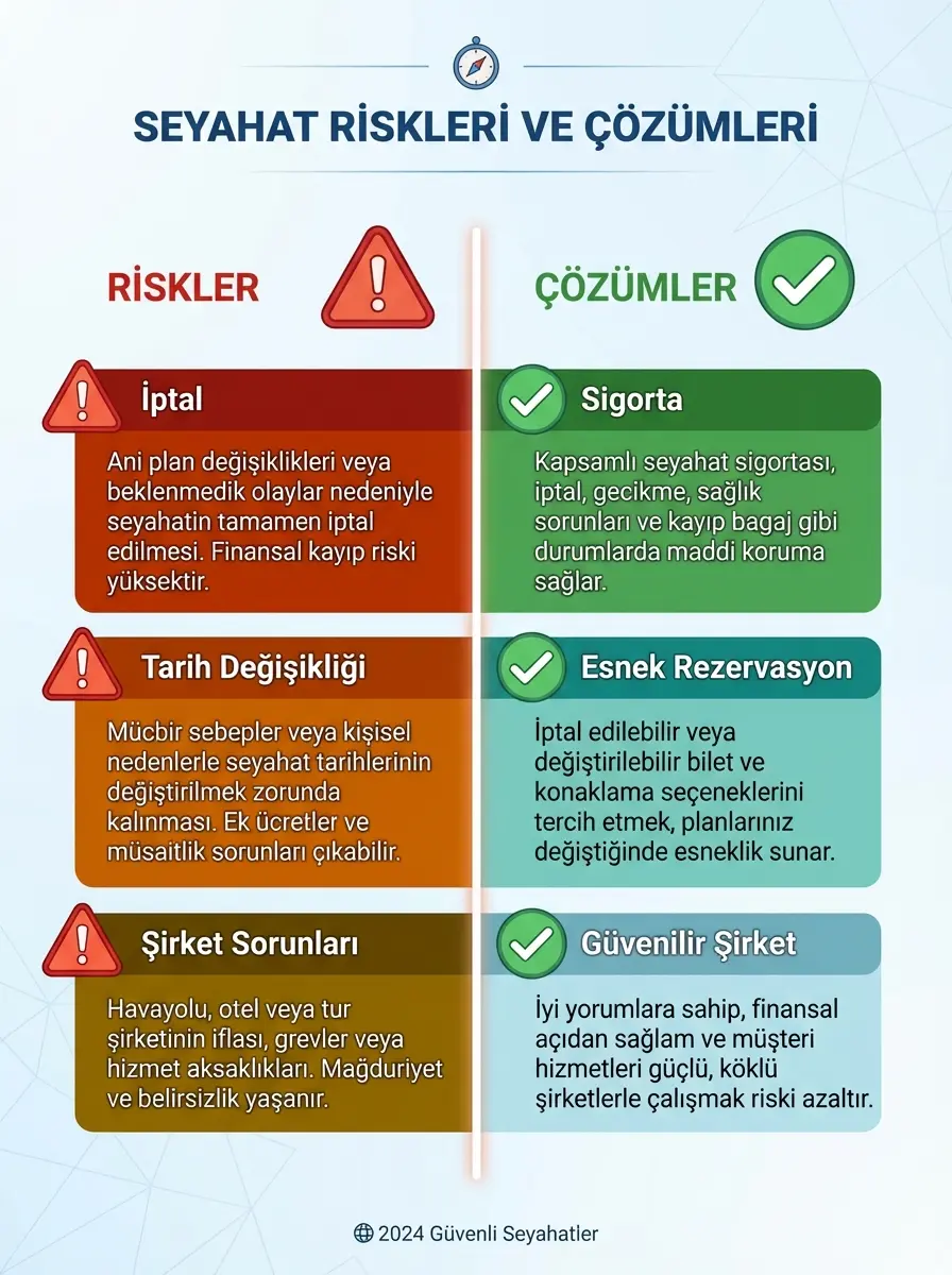 Seyahat riskleri ve çözümleri: iptal, tarih değişikliği ve şirket sorunları
