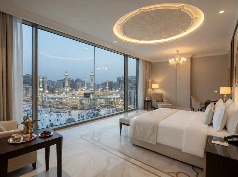 Lüks 5 yıldızlı umre otel odası, Kâbe manzaralı süit